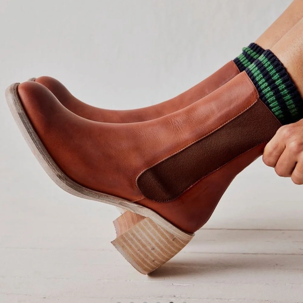 Free People Essential Chelsea Ankle Boots 6 Whiskey Brown - Picture 2 of 9